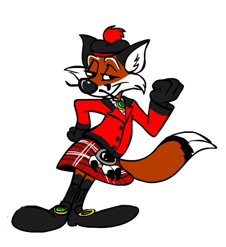 Cartoon of Camstone Fox in a Scottish Kilt