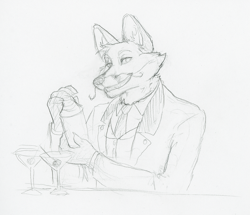 Bartender Camstone shaking Martinis